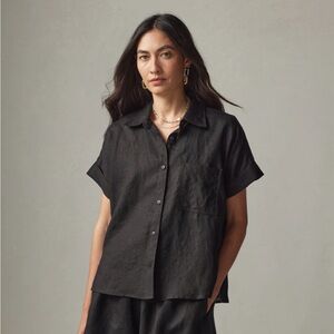 AMERICAN GIANT Easy Linen Shirt in Meteorite Classic Black Button Front Pocket